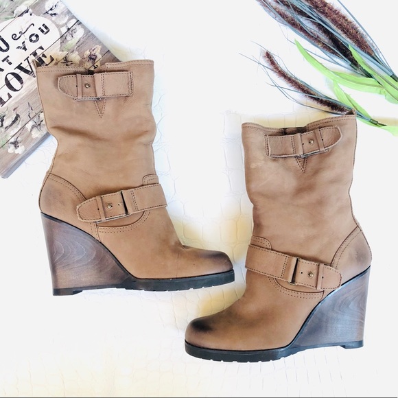 Halogen Shoes - Halogen Brown/Taupe Mid Calf Wedge Heel Boots